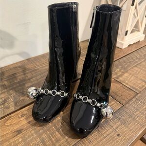Longchamp Black Patent Leather Boots with Silver Accents
